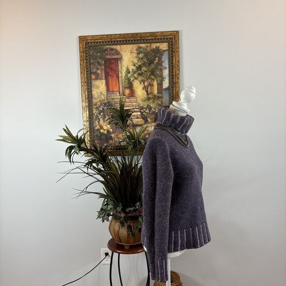 Paraphrase Women Sweater M Turtleneck Purple Long Sleeve Cropped 100% Lambwool - Picture 7 of 10